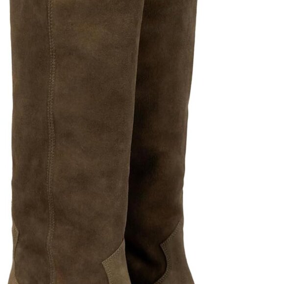 Suede Knee High Boots Women Pointed Toe Chunky Low Heel Pull-On Wide Calf - Picture 1 of 6